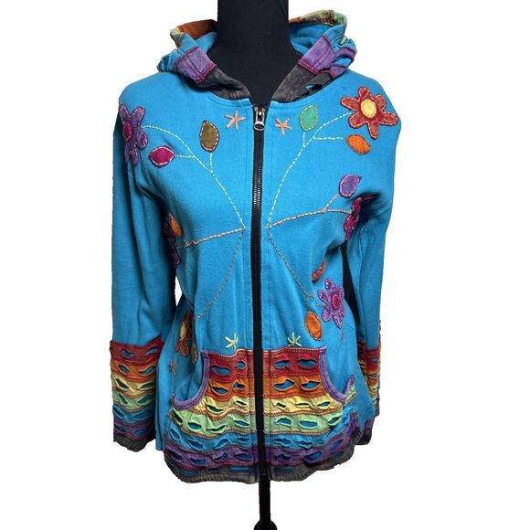 Rising International Colorful Hippie Boho Floral Full Zip Hoodie Women's Medium - Picture 1 of 15